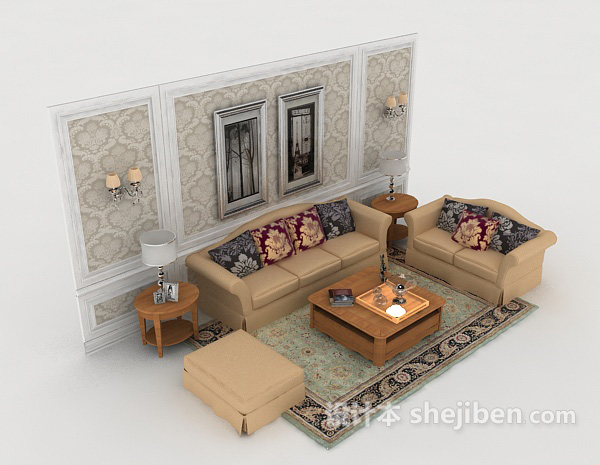 简单家居棕色组合沙发3d模型下载