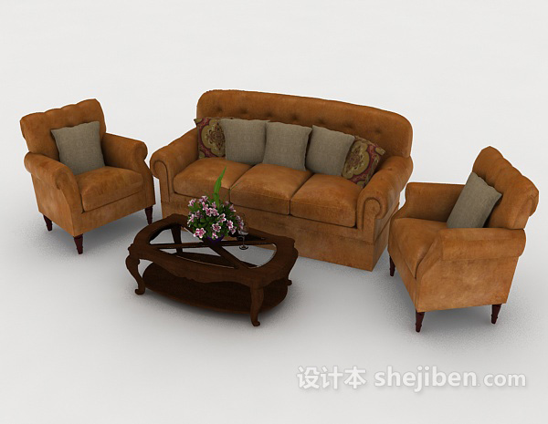 免费现代皮质组合沙发3d模型下载