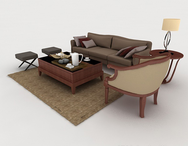 免费家居木质休闲棕色组合沙发3d模型下载