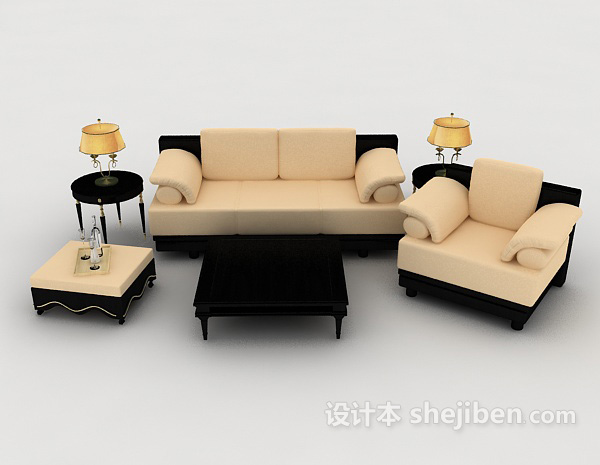 现代风格家居暖黄色组合沙发3d模型下载
