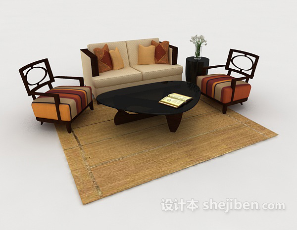 免费木质棕色个性组合沙发3d模型下载