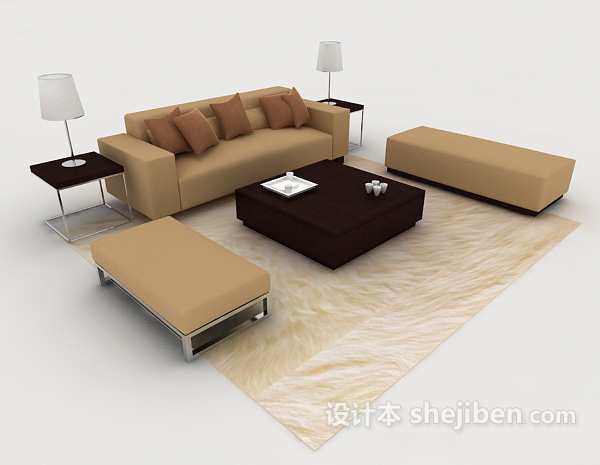 家居简约棕色组合沙发3d模型下载
