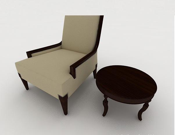 木质单人沙发和小圆桌3d模型下载