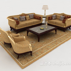 欧式黄色木质组合沙发3d模型下载