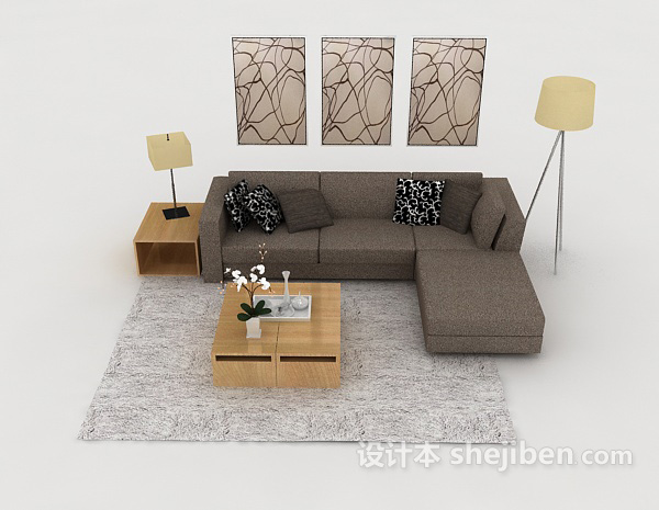 现代风格现代简约灰色多人沙发3d模型下载