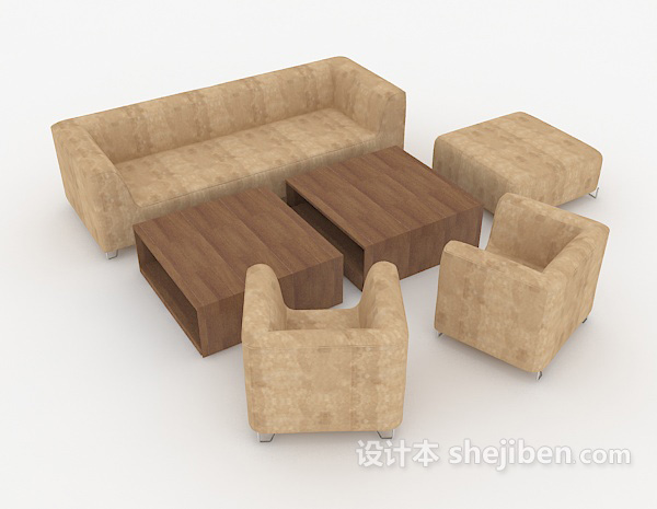 棕色简约木质组合沙发3d模型下载