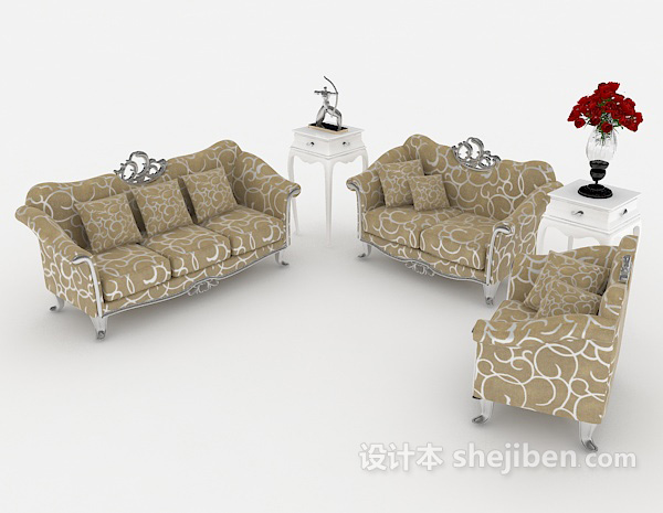 免费欧式浅棕色家居组合沙发3d模型下载