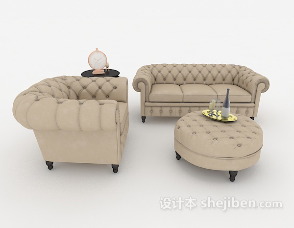 欧式风格欧式棕色家居简约组合沙发3d模型下载