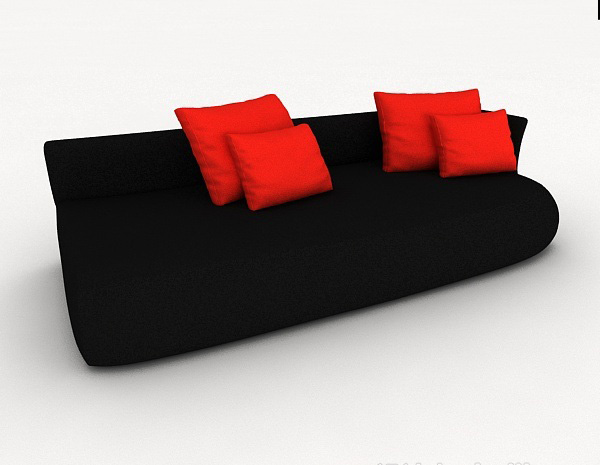 免费现代黑色简约双人沙发3d模型下载