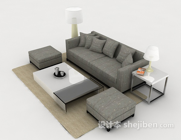 设计本现代家居灰色休闲组合沙发3d模型下载