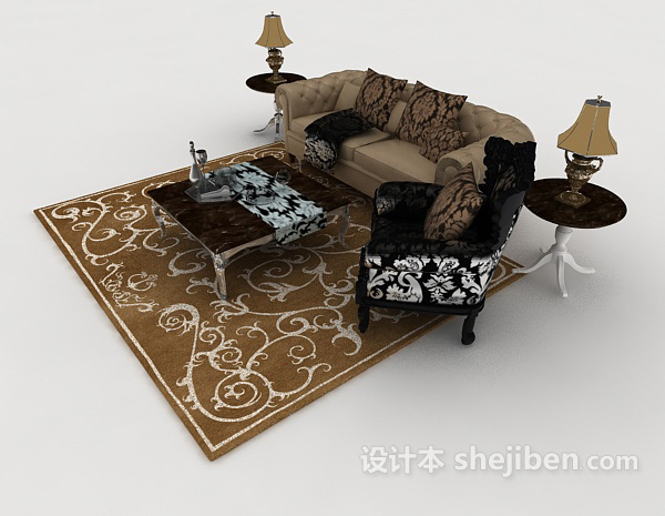 免费欧式家居复古组合沙发3d模型下载