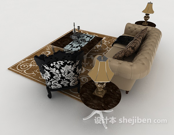 设计本欧式家居复古组合沙发3d模型下载