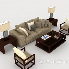 灰色木质组合沙发3d模型下载