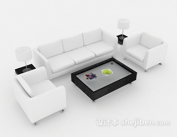 简约白色木质组合沙发3d模型下载