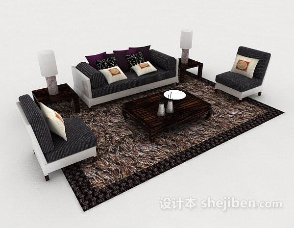 现代个性布纹组合沙发3d模型下载