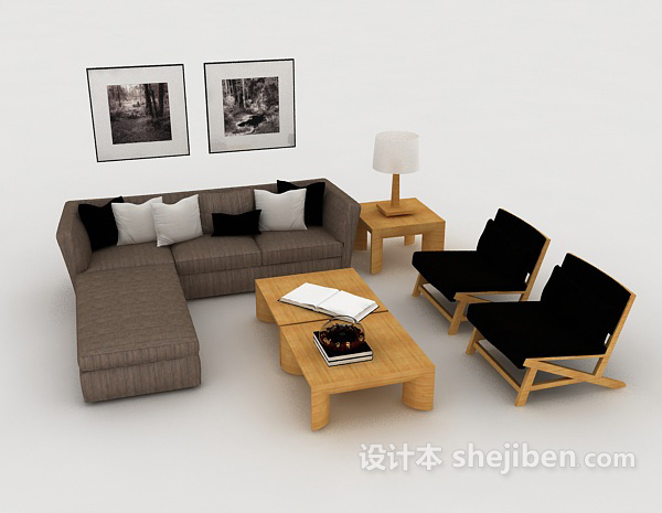 现代简便组合沙发3d模型下载