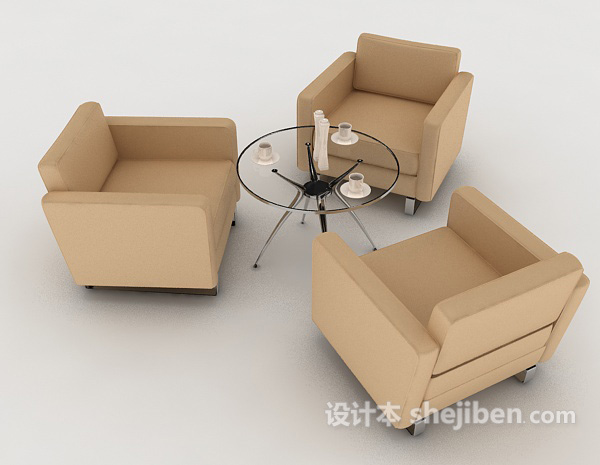 免费浅棕色桌椅组合3d模型下载