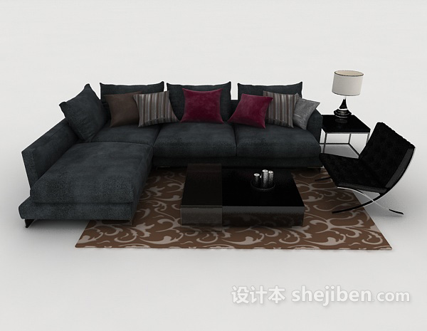 免费深蓝色休闲组合沙发3d模型下载