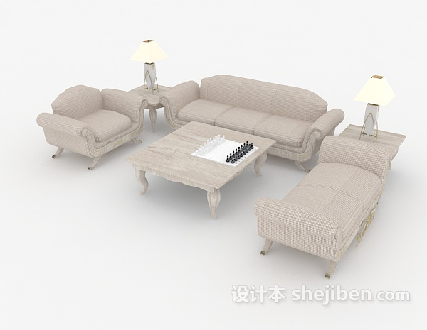 免费现代浅色组合沙发3d模型下载