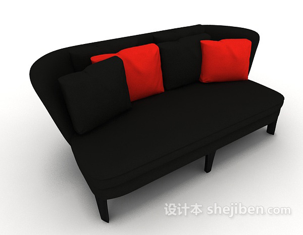 免费休闲黑色双人沙发3d模型下载