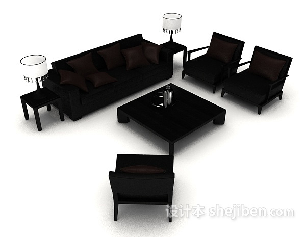 现代简约商务组合沙发3d模型下载