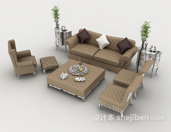 免费简欧棕色组合沙发3d模型下载