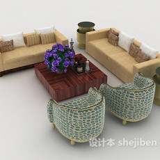 简单欧式风格组合沙发3d模型下载