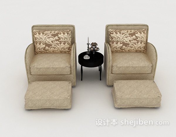其它简约花纹双人沙发3d模型下载