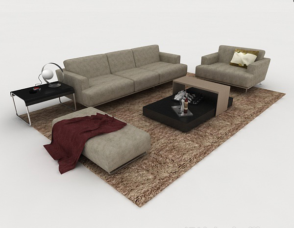 简约家居棕色组合沙发3d模型下载