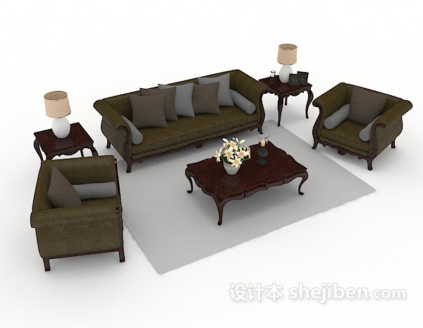 新中式木质家居组合沙发3d模型下载