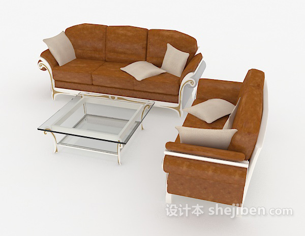 设计本欧式复古棕色家居组合沙发3d模型下载