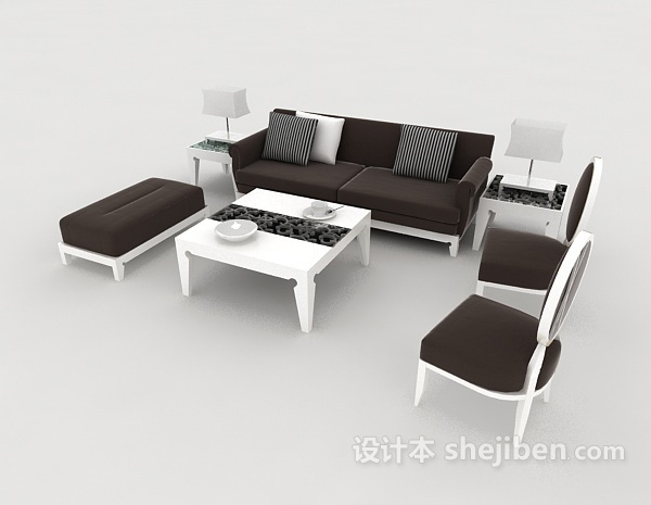 免费现代简约深棕色组合沙发3d模型下载