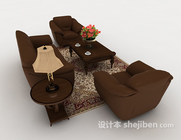 设计本现代简约棕色木质组合沙发3d模型下载