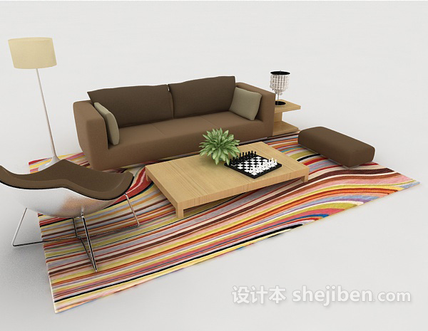 免费家居休闲简约深棕色组合沙发3d模型下载