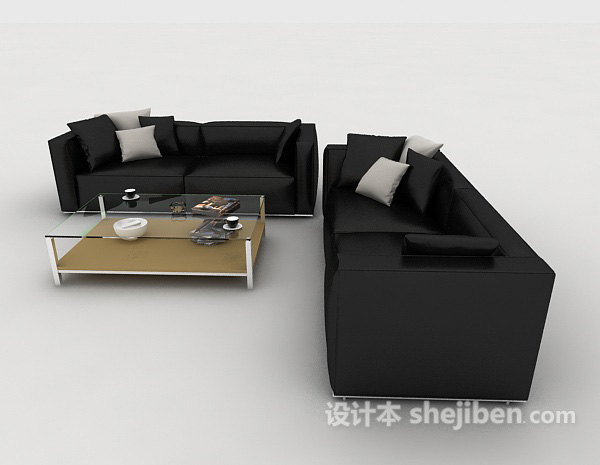 设计本黑色商务简约组合沙发3d模型下载