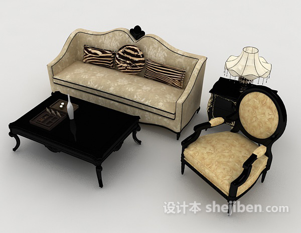 免费欧式棕色居家组合沙发3d模型下载