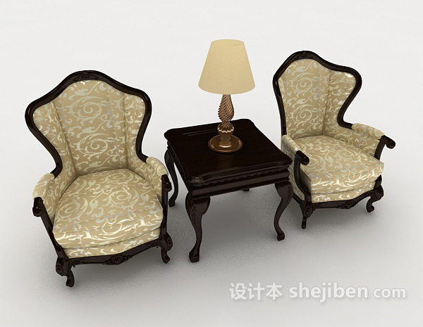 免费中式复古木质桌椅组合3d模型下载
