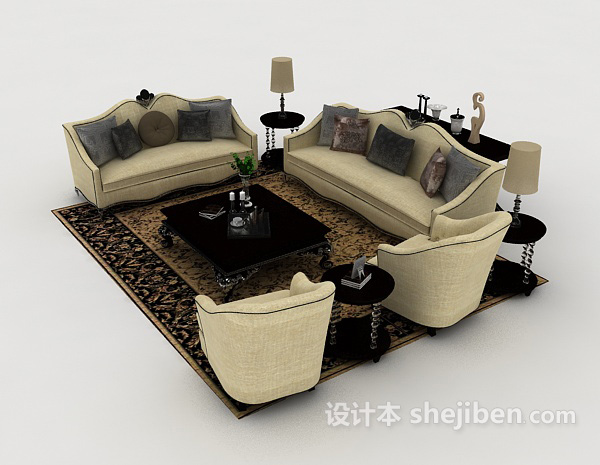 设计本米棕色家居组合沙发3d模型下载