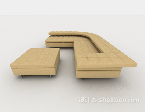 免费现代简单黄色多人沙发3d模型下载