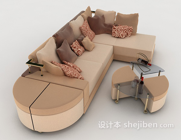 设计本家居棕色简约多人沙发3d模型下载