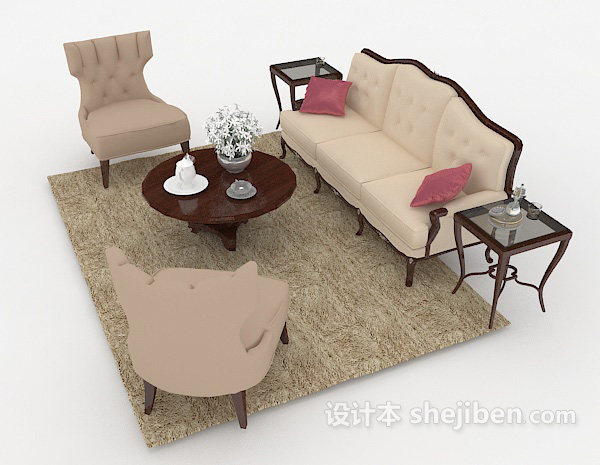 设计本简欧组合沙发3d模型下载