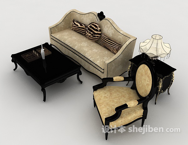 设计本欧式棕色居家组合沙发3d模型下载