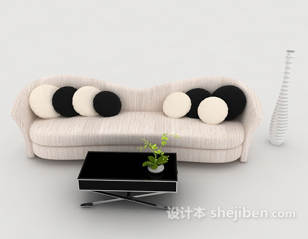 现代风格居家白色多人沙发3d模型下载