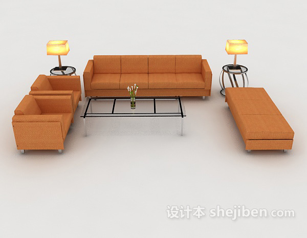现代风格商务橙色组合沙发3d模型下载