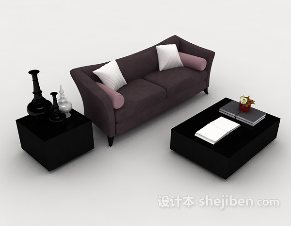 现代简约紫色双人沙发3d模型下载
