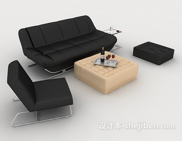 商务简单黑色组合沙发3d模型下载