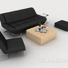 商务简单黑色组合沙发3d模型下载