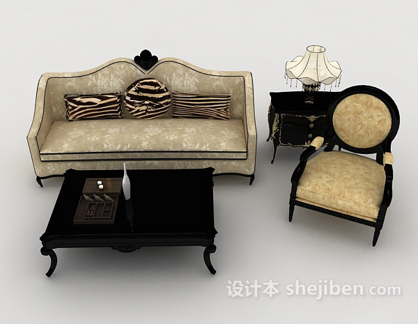 欧式风格欧式棕色居家组合沙发3d模型下载
