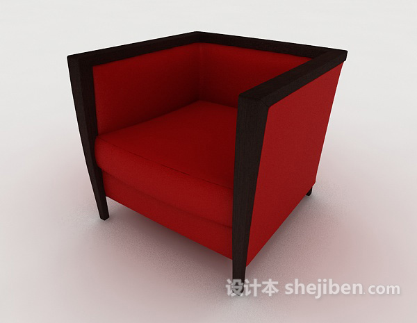 现代红色方形单人沙发
