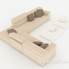 现代简约黄色多人沙发3d模型下载